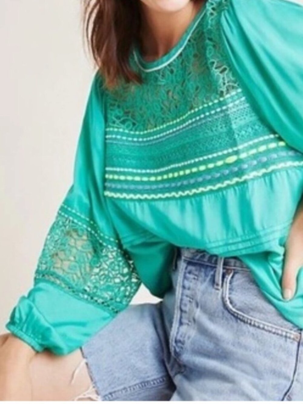 Antropologie Blink London Sunshine Peasant Top Blouse Green Size XS